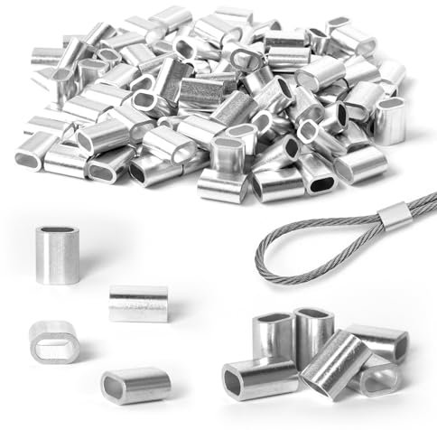 SDLDEER Aluminium Pressklemmen Alu Drahtseilklemme 3mm, 120 Stk Metallhülsen für Drahtseile Alu Ovale Würgeklemmen, Alu Presshülsen 3mm Seilklemme Stahlseil für Stahlseil Drahtseil Kabel Seilverbinder