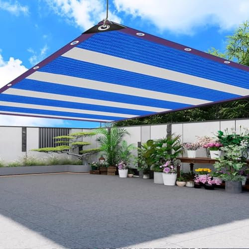 HEFJIAYCIQ Toile D'ombrage À Rayures Bleues, Bâche De Jardin en Maille Durable avec Œillets, Filet D'ombrage Résistant pour Pergola, Serre, Plantes,Bleu,5x9m