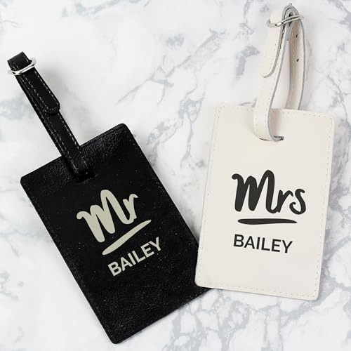 Custom Personalised Mr & Mrs Black & Cream Luggage Tag Set - Holiday, Travel, Suitcase, Baggage, Vacation