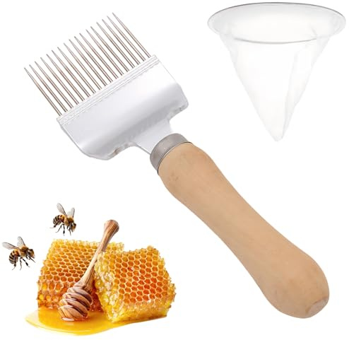 Bienen Entdeckelungsgabel, Imkergabel Edelstahl mit Nylon Filter 100 Mesh, Honig Kamm Imkerei Bienenzucht Zubehör