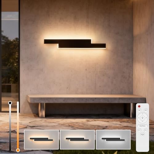 niuniaj LED Wandleuchte Aussen Innen, 15W Wandleuchte mit Fernbedienung,60CM Lange Wandleuchte Schwarz Dimmbar,IP65 Aussenlampe Wand für Villa Gärten, Terrassen,Schlafzimmer,Wohnzimmer