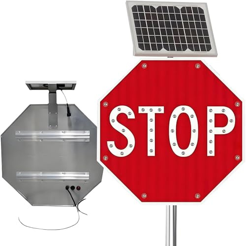 MLYYYDSS Panneaux de signalisation Clignotants à énergie Solaire, Panneau métallique Clignotant à LED, Panneau d'arrêt pour Panneaux de signalisation routière éclairés à LED 60 * 60cm