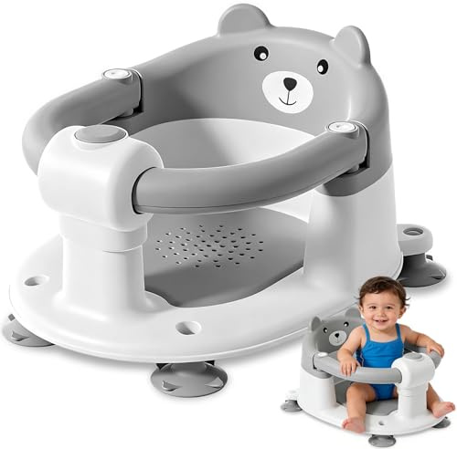 Vautvis Seggiolini Per Bagnetto, Seggiolino Doccia Neonato, Seggiolino Da Bagno Antiscivolo Per Bambini A Partire Da 6 Mesi, Protezione A 360°, Per Doccia O Vasca Da Bagno (Grigio)