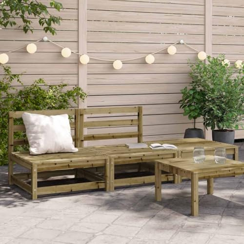IBUQDDV Gartensofa ohne Armlehnen mit Hocker aus imprägniertem Kiefernholz 2-Sitzer Outdoor Sofa Set für Terrasse Garten Dieses 2-Sitzer Gartensofa aus Holz mit Hocker ist