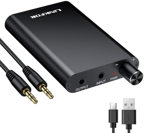 LiNKFOR Amplificador de Auriculares Portátil con 3.5mm Audio Jack y Control de Volumen,Amplificador Soporte 16-300Ω,Ganancia de Señal 11.5db-17db para Phones/MP3/MP4/PC