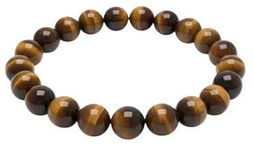 IDEAL Herren Armband aus natürlichem Tigerauge (gelb), 10 mm Perlen, elastisches Perlenarmband