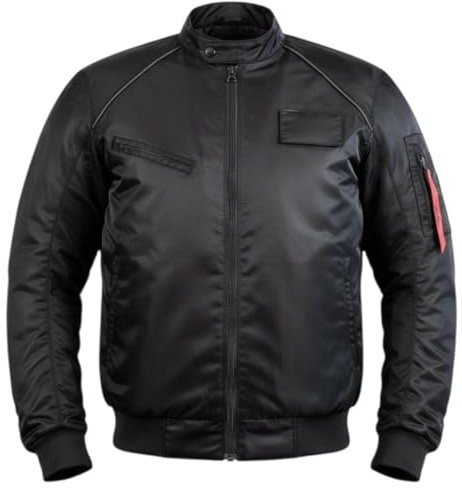 MDM Motorcykel bomberjacka herr med skydd – motorcykeljacka i flight jacket stil, axel, armbågs- och ryggskydd, ventilation, bikerjacka svart, svart, 4XL