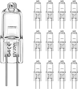 12 Stück G4 12V 20W Halogen Leuchtmittel Dimmbar Warmweiß 2700K Stiftsockel | 300 Lumen, 360 Grad Abstrahlwinkel, Für Küche Und Wohnraum, Energieeffizient, Klar, Glühbirne Ersatz, 12 Stücke Packung