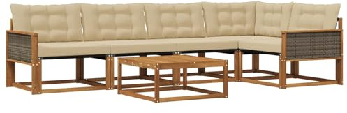 vidaXL Outdoor-Sofagarnitur mit Kissen 6 pcs Natur und Beige, Garten-Sofa, modernes Outdoor-Sofa, langlebige Terrasse, Chill-Lounge, stilvolle Komfort-Einheit zum Entspannen