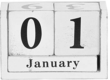 Rivanto Tisch Dauerkalender aus Holz, Shabby-Optik, in weißem Used-Look