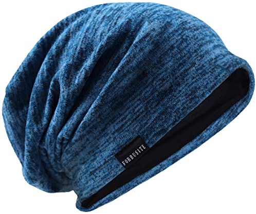 VECRY Herren Lässige Mütze Strickmütze Schädeldecke Lange Gefütterte Winter Sommer Hüte, M, Blau