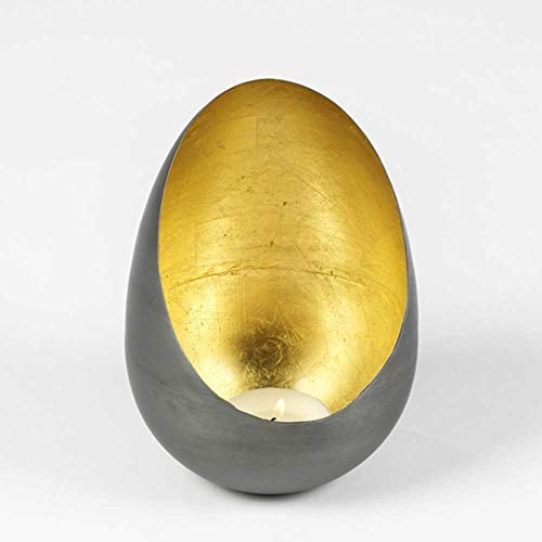 Lambert - Windlicht, Teelichthalter - Casati - Eisen - grau/Gold - H20 cm - D 13,5 cm - Lieferumfang 1 Stück