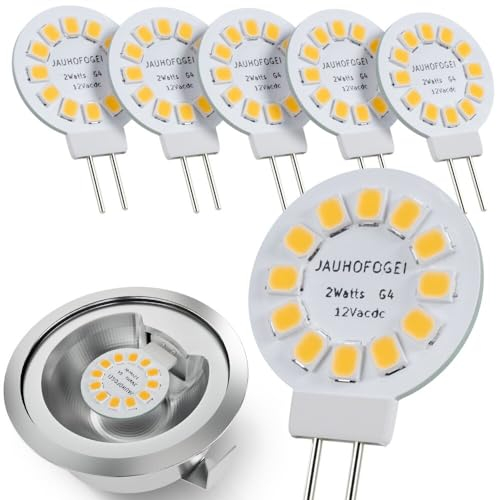 G4 LED 12V ac/dc 2 Watt ersatz für 20W Halogen Glühbirne - G4 Mini LED Warmweiss Rund - G4 Stiftsockel LED Lampen Birnen - G4 Einbaustrahler Einbauspot Spot Birne - G4 Stiftsockellampe 2W - 6er