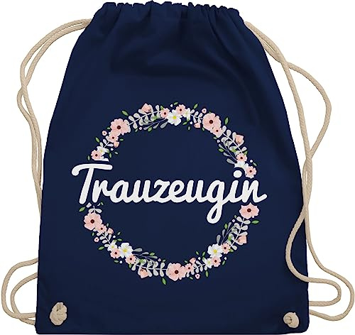 Shirtracer Turnbeutel Rucksack - JGA Junggesellenabschied Frauen - Trauzeugin - Blumenkranz - Unisize - Navy Blau - hen party accessories brauttaschen jungesselnabschied bridemaid stoffrucksack
