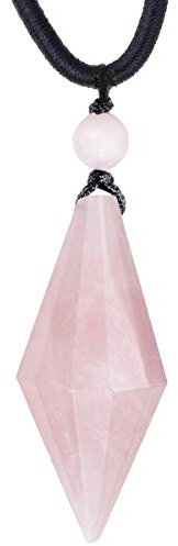 mookaitedecor Natural Pink Rose Quartz Crystal Point Pendant Necklace for Women Men, Chakra Reiki Healing Protection Crystal Necklace Pendulum Necklace Black Cord Semi Precious Stone Jewellery Gift