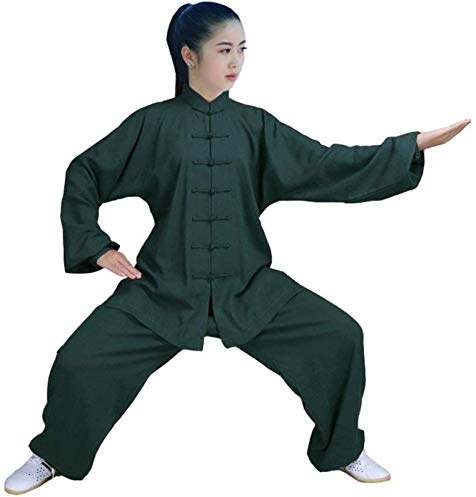 FLY FLU Tai Chi Femme，Homme Qi Gong Arts Martiaux Wing Chun Shaolin Kung Fu Taekwondo Vêtements Vêtements Vêtements - pour Seniors Débutants Hommes Femmes,Green-XL
