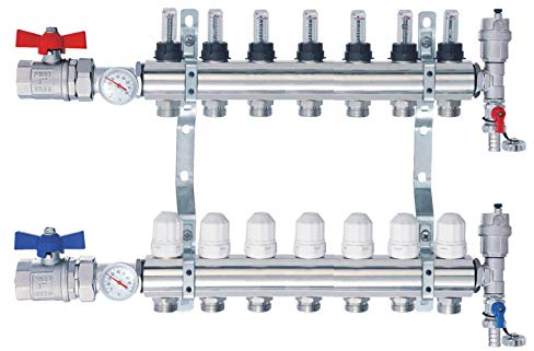 Heizkreisverteiler mit Kugelhähne Flussmesser Topmeter Thermometer 7 Heizkreise Nordic Tec(7 Heizkreise)