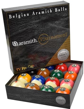 Winsport Billard Kugeln Aramith US-Tournament TV Pro-Cup 57,2 mm für Poolbillard, Profi Kugeln mit allerhöchster Oberflächen Brillanz, TV–Ausführung, Original Made by Saluc in Belgien