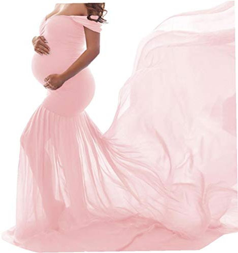 Yililay maternité Photographie Robe Encolure Manches Mopping Robe pour Les Femmes Enceintes Props Photo Rose Taille