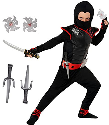 Morph Déguisement Ninja Enfant, Costume Ninja, Tenue de Jeu, Idéal pour Carnaval et Fêtes, 10-12 Ans