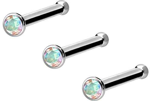 PIERCINGLINE Titan Nasenstecker Nasenpiercing 3er SET Pin KRISTALL Piercing Nase Stecker Silberfarben Regenbogen