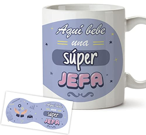 MYDREAM Taza Jefa - Regalo original con mensaje - Aquí bebe una súper Jefa, Idea regalo Taza desayuno 350 ml