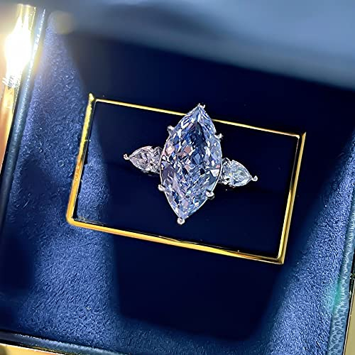 DJMJHG 100% 925 Sterling Silber 9×18mm Ice Blue High Carbon Diamond Radiant Cut Ringe für Frauen Funkelndes Partygeschenk 9