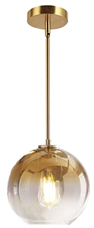 KCO Lighting - Lámpara colgante de cristal dorado degradado de 7.9 pulgadas, 1 luz de esfera de cristal, luces colgantes ajustables para techo