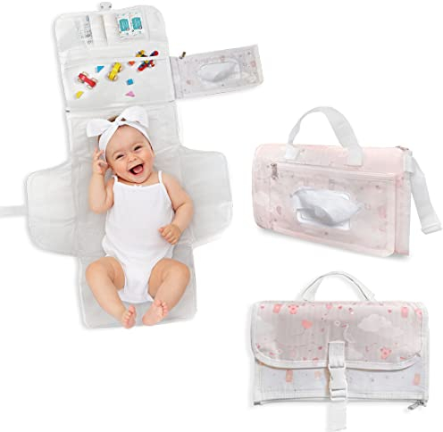Tragbare, faltbare Wickelunterlage, wasserdicht, XL, Geschenkidee für Neugeborene, bestehend aus einer abnehmbaren Tasche mit 6 Taschen für Babys.