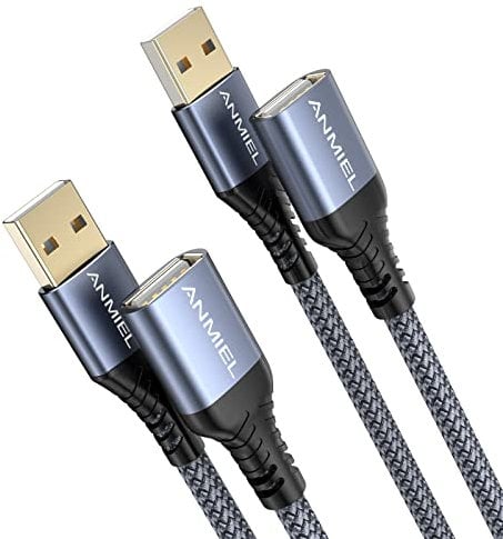 ANMIEL USB Extension Cable 2M+2M Type A Male to A Female Nylon Braided USB 2.0 Extension Cord Data Transfer Extender Cable with Gold-Plated Connector for Keyboard,Mouse,Printer,cell phone -Grey