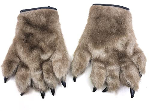 Unisex Halloween-Werwolf-Handschuhe, Fingerlose Wolfskralle, realistisch, Tierpfotenhandschuhe, Plüsch, Fäustlinge, Bärentatze/Gorilla, Zubehör, Halloween, Cosplay, Kostüm, Maskerade, Party, braun,