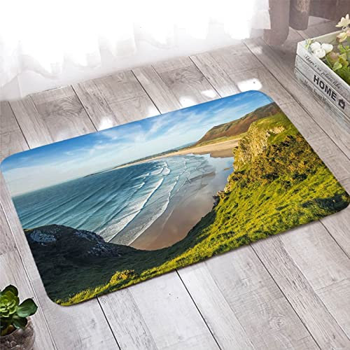 Teppich Läufer, Türmatte Draussen 50X160cm Grün Blau Berge und Ozeane für Badezimmer Küche