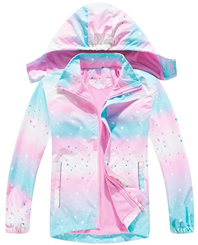 Fewlby Giacca Impermeabile con Cappuccio - Ragazze Impermeabile con Cappuccio Giacca a Vento Bambini Cappotto Foderato in Pile Bambini Capispalla 5-6 Anni