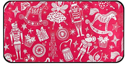 Red Christmas Nutcracker Kitchen Floor Mat Non Slip Absorbent Bath Rug Comfort Standing Mat Runner Rug for Bathroom Hallway Entryway Living Room Bedroom 39 x 20 Inches