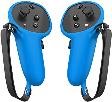 JOYSOG Silikon Controller Grip Cover für Quest Pro VR, Anti-Fall Full ProtectIve Touch Controller Kappen Griffhülle Sleeve mit Handschlaufe (blau)