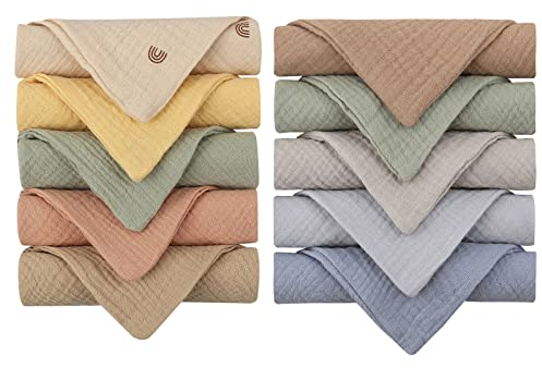 Reoyloep Waschlappen für Baby, 10-Pack Handtuch waschen Quadrate 23x23cm/9.06x9.06 Baby Burp Tuch Baumwolle Gesichtstücher Super Soft