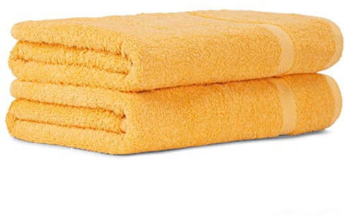 Luckytowel Saunahandtuch 2er Set Saunatuch XXL 80x200 cm groß aus 100% Baumwolle - 600g/m² Oeko-Tex Saunatücher-Set 2er Pack Gelb