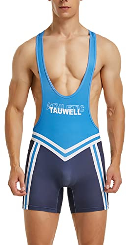 Gymskop Herren Wrestling Singuletts Athletic Supporters Slim Fit Sport Bodysuit Einteilige ärmellose Active Wrestling Trikot Gewichtheben Jumpsuits 04 Blau M