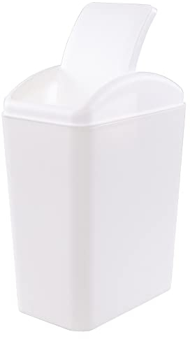 Readsky 20 L Plastic Trash Can with Swing Lid, Slim Dustbin, White