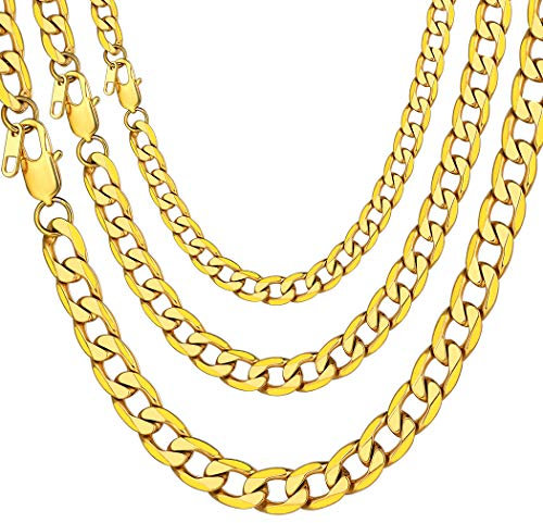 Suplight Herren Jungen Hip Hop Stil Kette 18k vergoldet Klassische Name Gravur Cuban Link Chain Panzerkette 9mm breit 76cm lang Halskette Ersatzkette Accessoire personalisiertes Geschenk