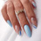 24pcs Short False Nails French Tip Blue Stick on Nails Almond Press on Nails Removable Glue-on Nails Fake Nails Women Girls Nail Art Accessories