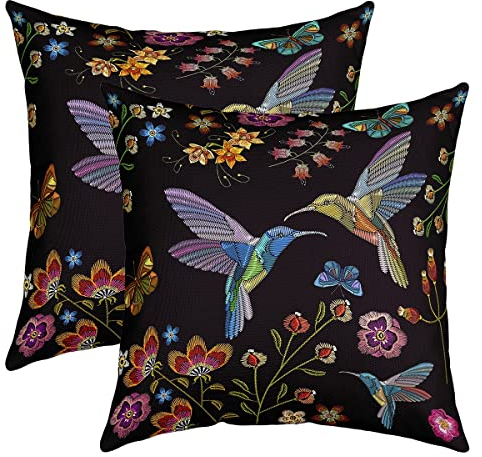 Kolibri Kissenbezüge 45x45cm 2er Set Kissenbezüge Weich Tropisch Vögel Floral Kissenbezug Kissenhütte für WohnSchlafBauernhaus Garten Sofakissen Couchkissen für Sofa