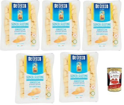 Italian Gourmet Gnocchi Senza Glutine Kartoffelgnocchi frisch 5 x 500g | Con farina di mais, pronto in 2 minuti; Maismehl, schnell serviert, ideale, Gesamtnettogewicht 2,5 kg + Kostenlos Polpa 400g