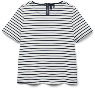 VERO MODA Damen Gestreiftes Top Rundhals Shirt mit Zip-Fly Design Stretch T-Shirt Oberteil