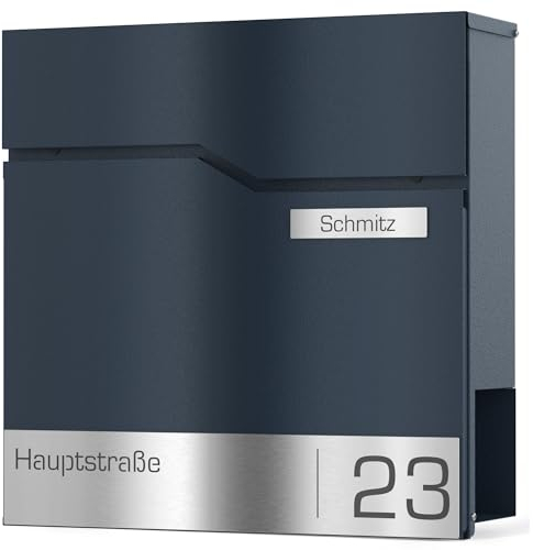Graviers Design Buzón con Compartimento para periódicos en Antracita RAL 7016 – Buzón de Correo Personalizado de Acero Inoxidable con Nombre de Calle, número de casa, buzón de Pared con candado y