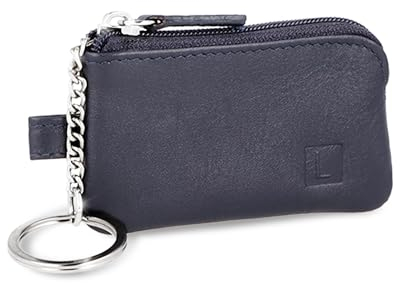 LEDEROW Schlüsseletui Leder Blau mit Reißverschluss Damen und Herren - Mini Schlüsselmäppchen klein Schlüsseltasche für Motorradschlüssel, Wohnungsschlüssel Schlüssel (Blau)