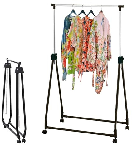 Top Home Solutions® Clothes Rail, Chrome Heavy-Duty Adjustable Collapsible Clothing Rack with wheels Open Wardrobe for Bedroom