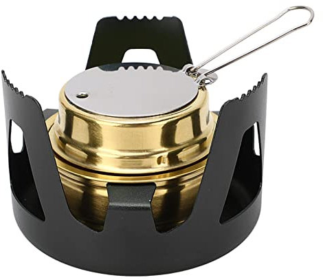 Septpenta Mini Alkoholkocher, Siphon Einlass, Leichter Spiritusbrenner Aus Messing, Tragbarer Mini Alkoholkocher für Den Außenbereich, Brenner, Ultraleichtes Camping Kochgeschirr Set(Schwarz)