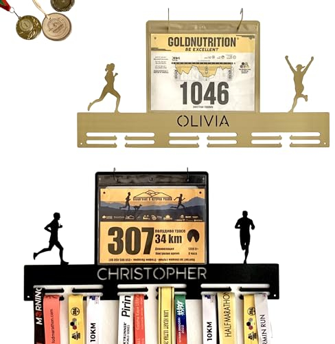 Personalisierter Medaillenhalter für die Medaillen und Startnummer, Nummernhalter, Laufen Medaillenaufhänger mit Name, Race Bib Medal Holder, Athleten, Marathon, Medaillen Aufhänger (Design 1)