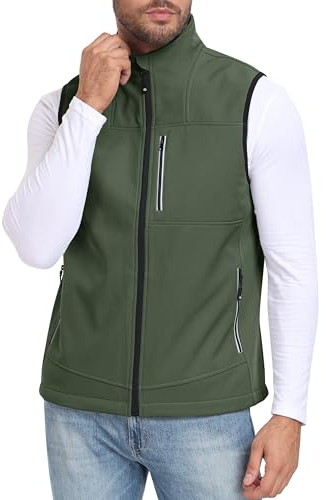 MoFiz Gilet Uomo Outdoor Pile Gilet Softshell Casual Gilet SportivoTrekking Campeggio Senza Maniche Gilet Verde-83 XXL